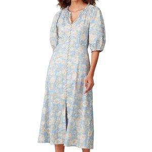 Rebecca Taylor Short-Sleeve Satin Leaf Floral Dress